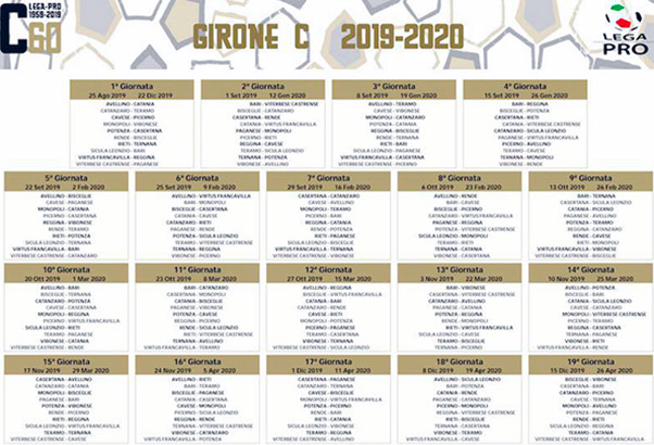 Tabella calendario stagione 2019/20 Serie C